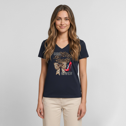 Frauen Bio-T-Shirt mit V-Ausschnitt - Navy