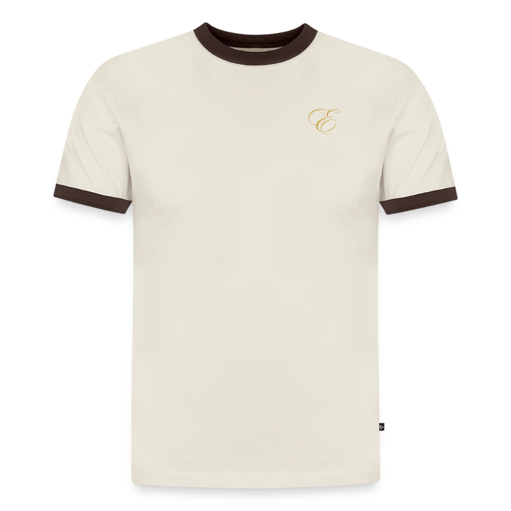 Slim Fit Männer Organic Contrast T-Shirt - Off-White/Dunkelbraun