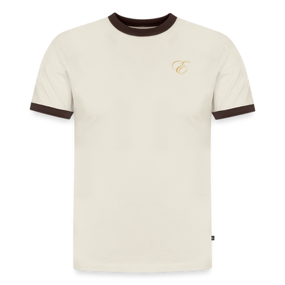 Slim Fit Männer Organic Contrast T-Shirt - Off-White/Dunkelbraun