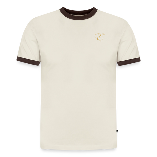 Slim Fit Männer Organic Contrast T-Shirt - Off-White/Dunkelbraun