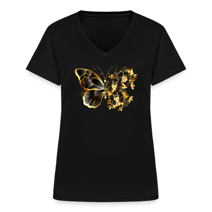 Klassisches Frauen-T-Shirt mit V-Ausschnitt - Schwarz