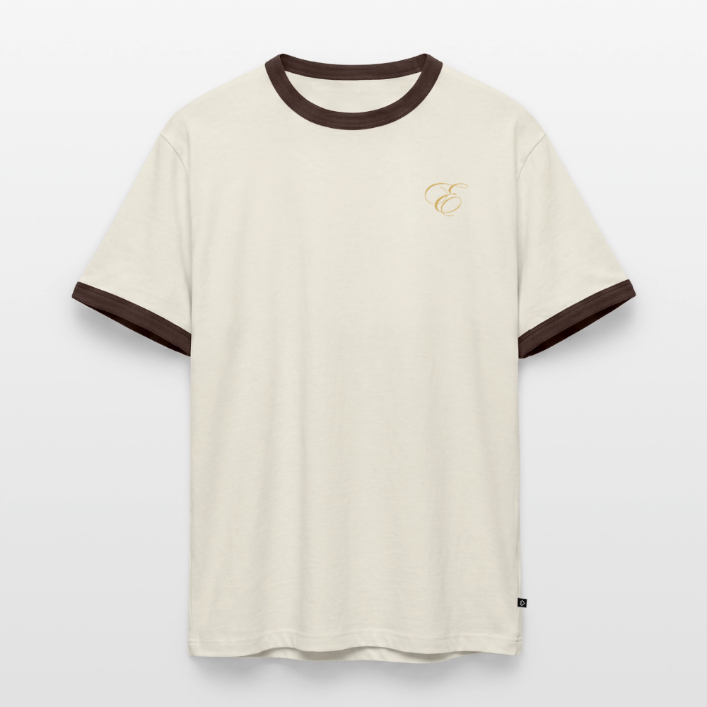 Slim Fit Männer Organic Contrast T-Shirt - Off-White/Dunkelbraun