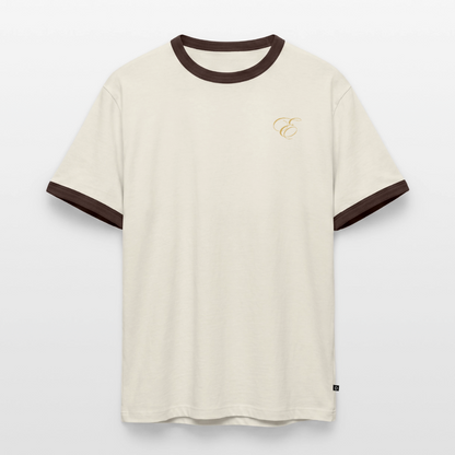 Slim Fit Männer Organic Contrast T-Shirt - Off-White/Dunkelbraun