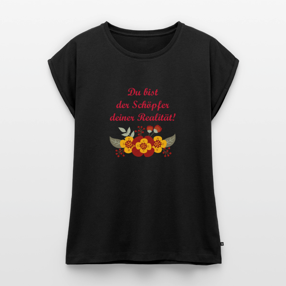 Frauen T-Shirt mit gerollten Ärmeln - Schwarz