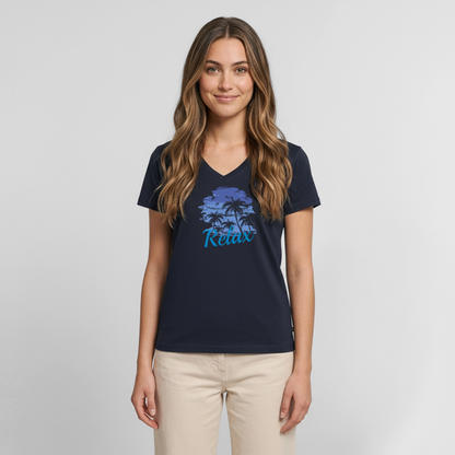Frauen Bio-T-Shirt mit V-Ausschnitt - Navy