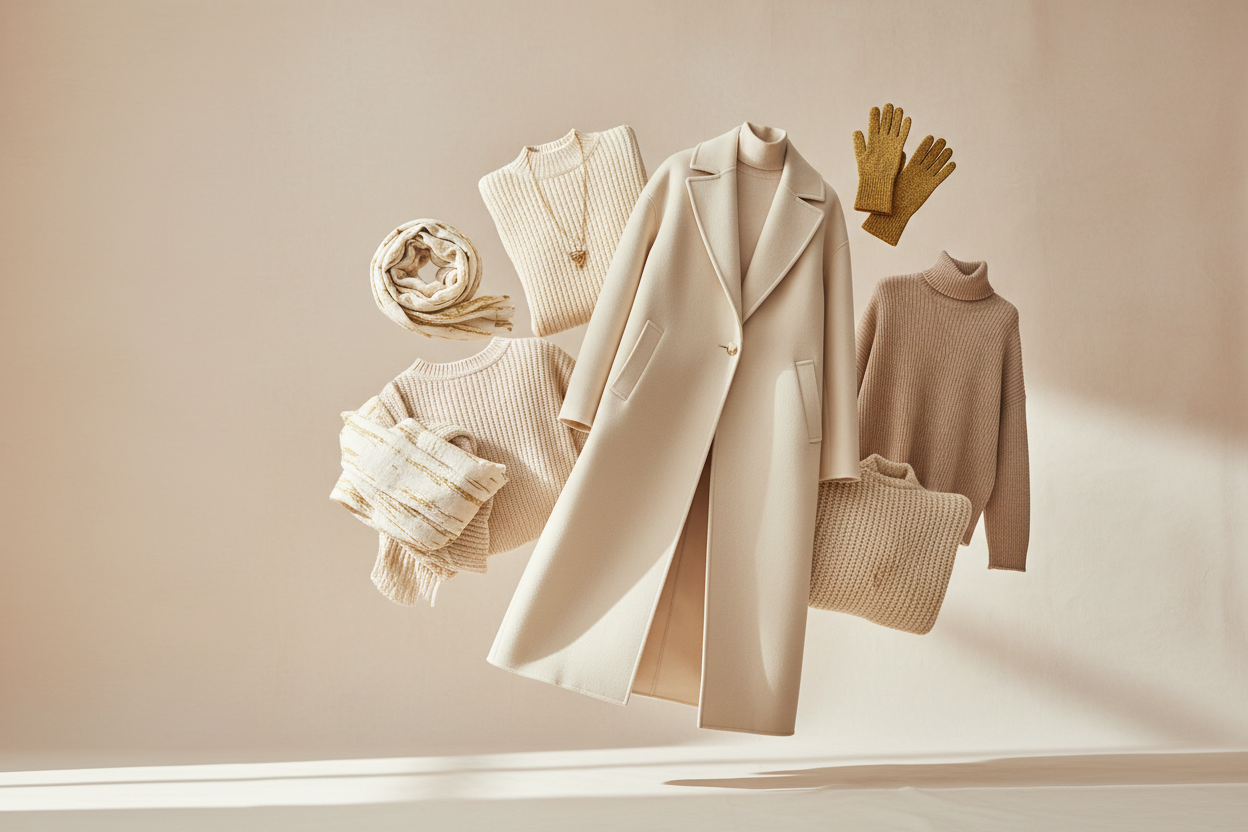 Elegante Damen-Winterkollektion mit goldenen Akzenten